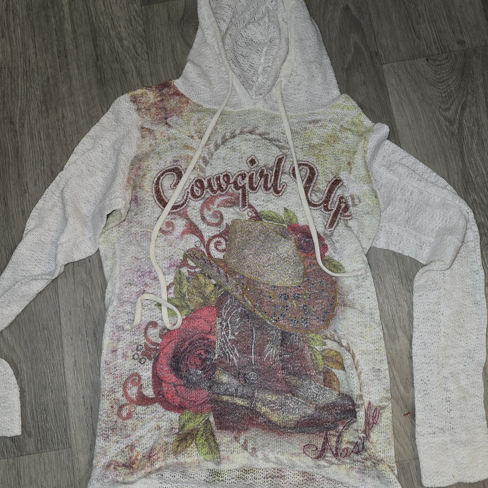 Cowgirl Up Graphic Hooded Sweater - White